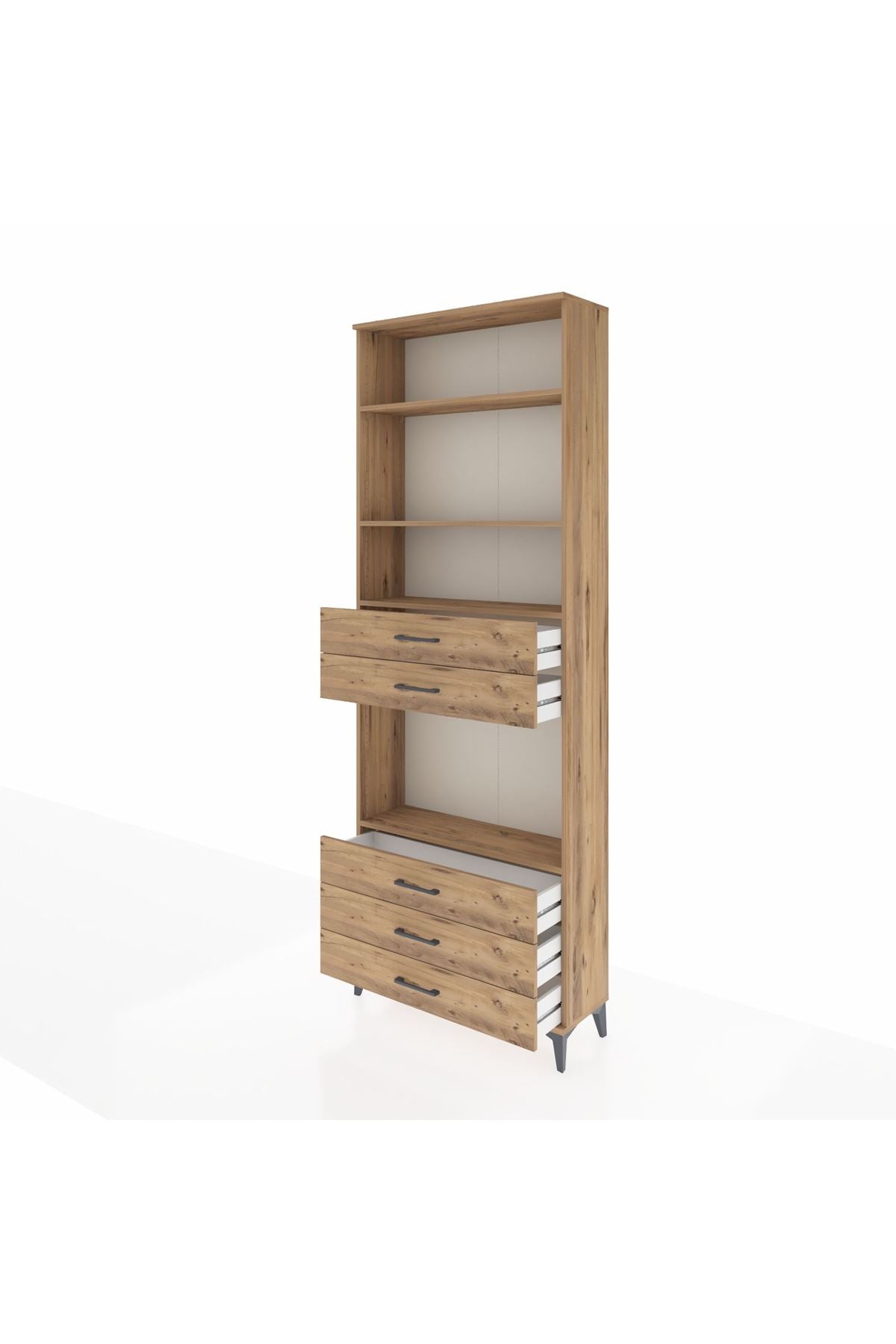 Arges Dolap 4 Raflı 5 Çekmeceli 88x30x243 Çam-Çam