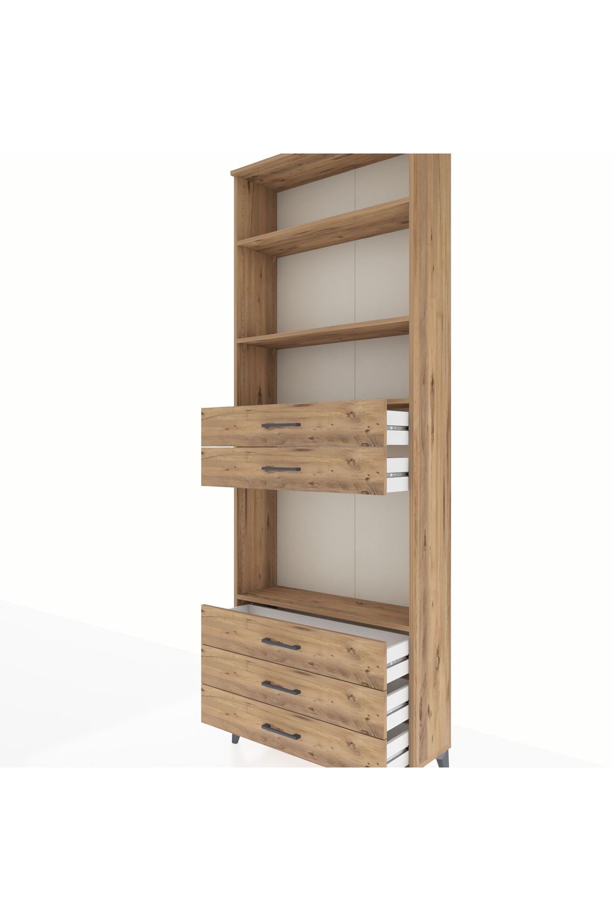 Arges Dolap 4 Raflı 5 Çekmeceli 88x30x243 Çam-Çam