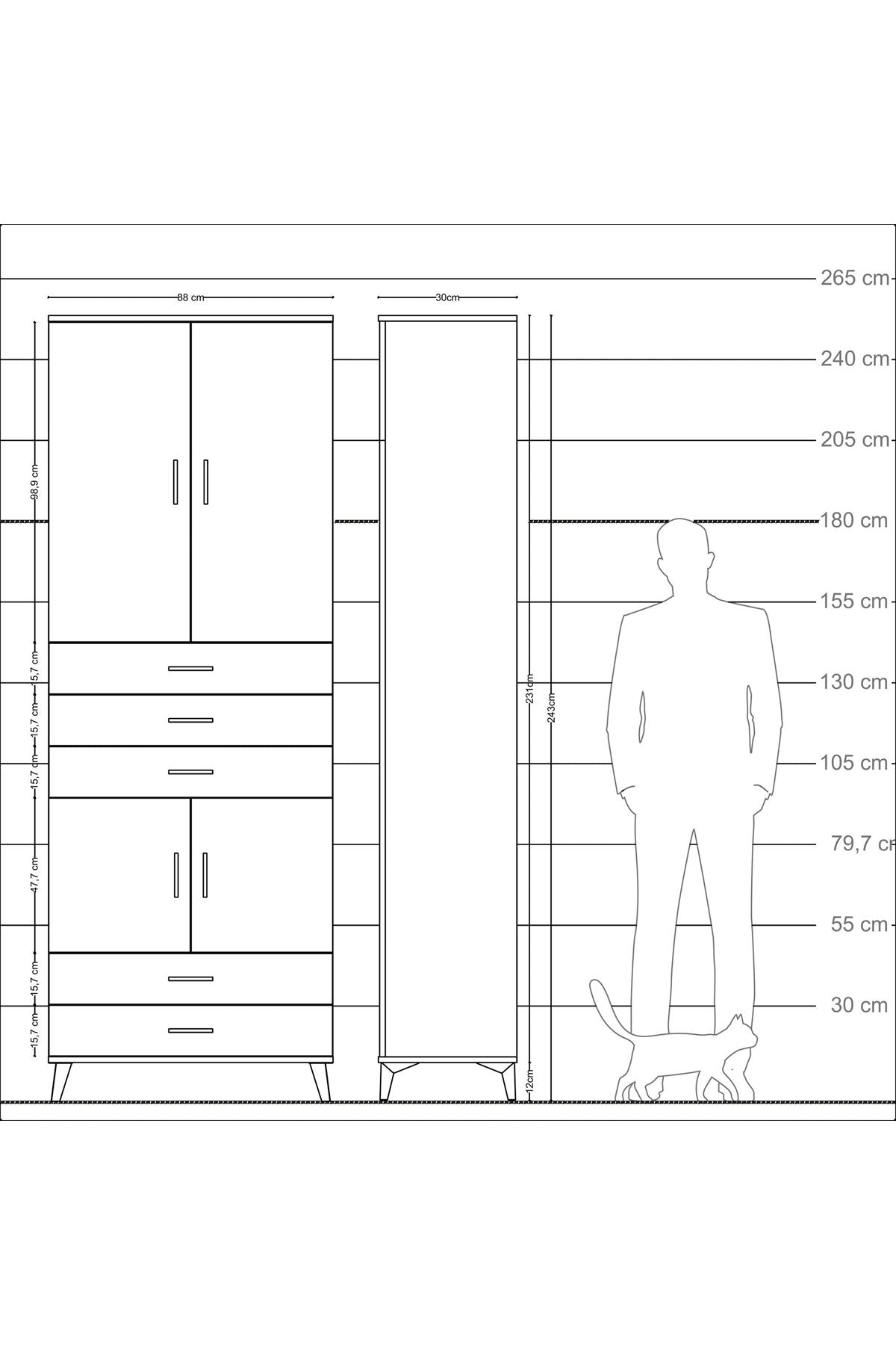Arges Dolap 4 Raflı 5 Çekmeceli 4 Kapaklı 88x30x243 Aytaşı-Aytaşı