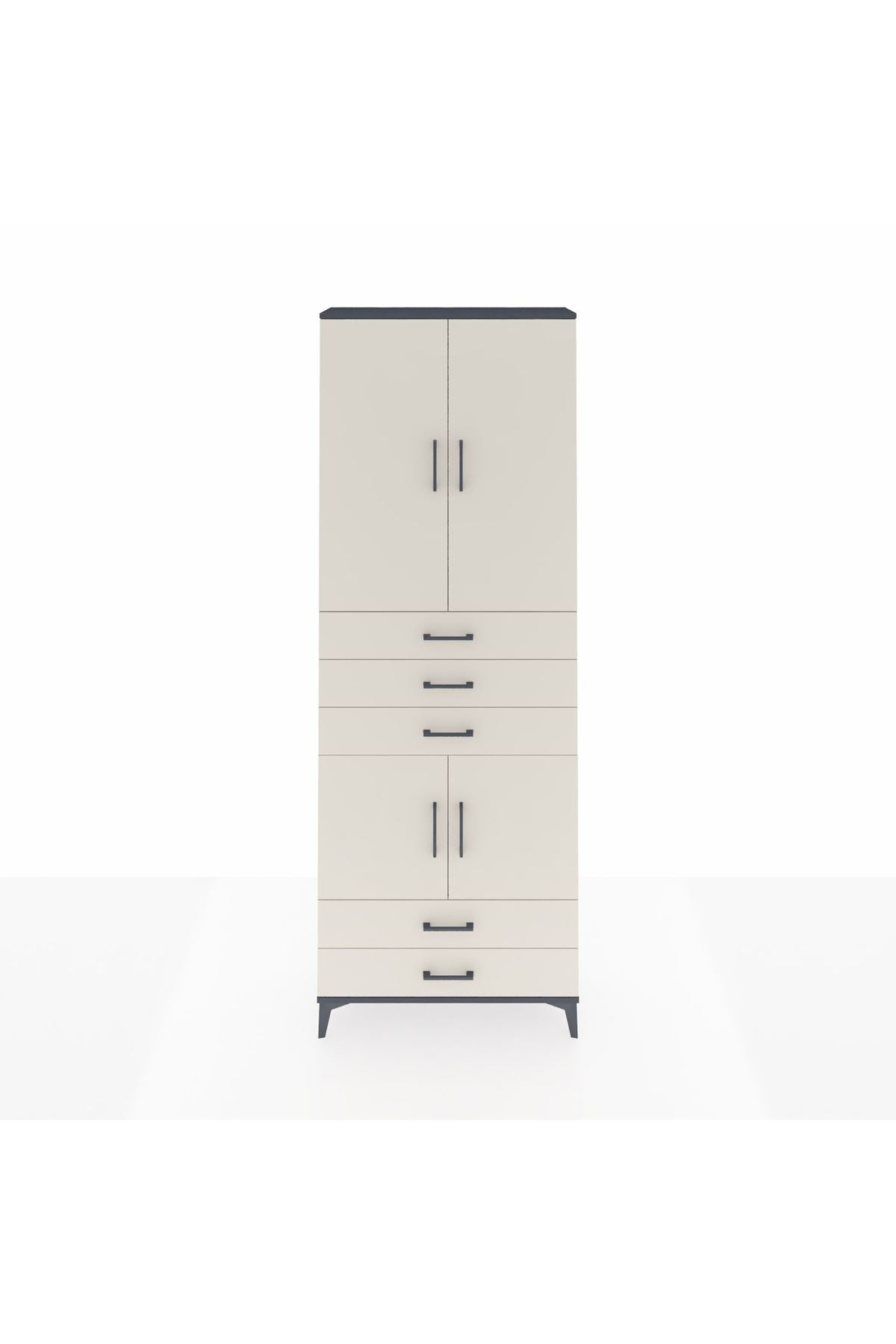 Arges Dolap 4 Raflı 5 Çekmeceli 4 Kapaklı 88x30x243 Antrasit-Aytaşı