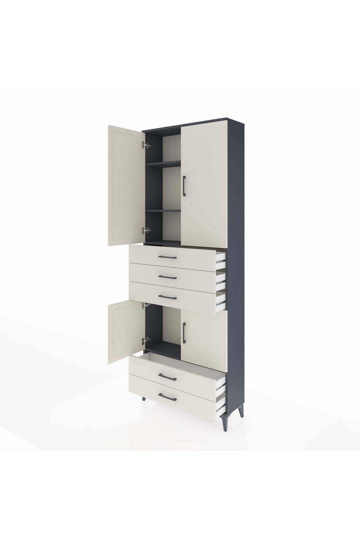 Arges Dolap 4 Raflı 5 Çekmeceli 4 Kapaklı 88x30x243 Antrasit-Aytaşı