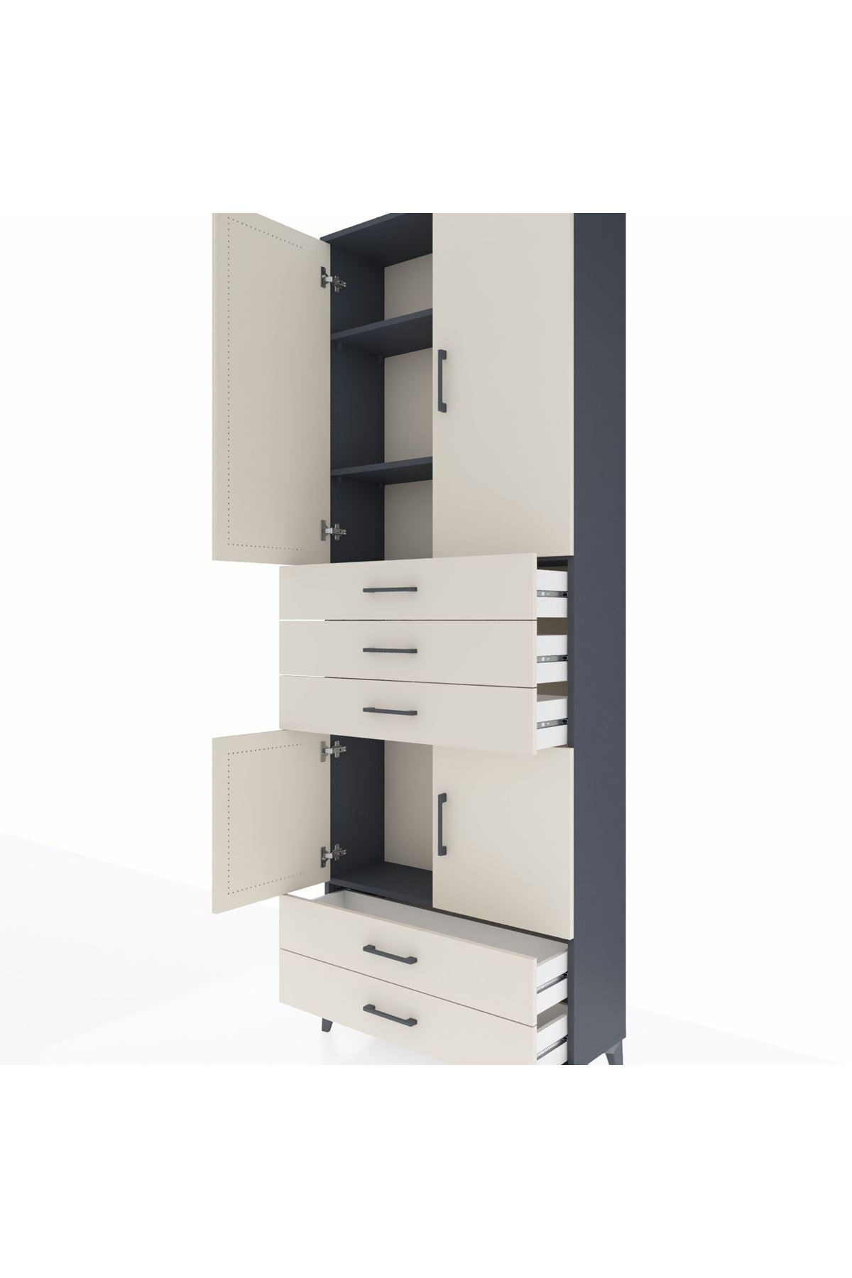 Arges Dolap 4 Raflı 5 Çekmeceli 4 Kapaklı 88x30x243 Antrasit-Aytaşı