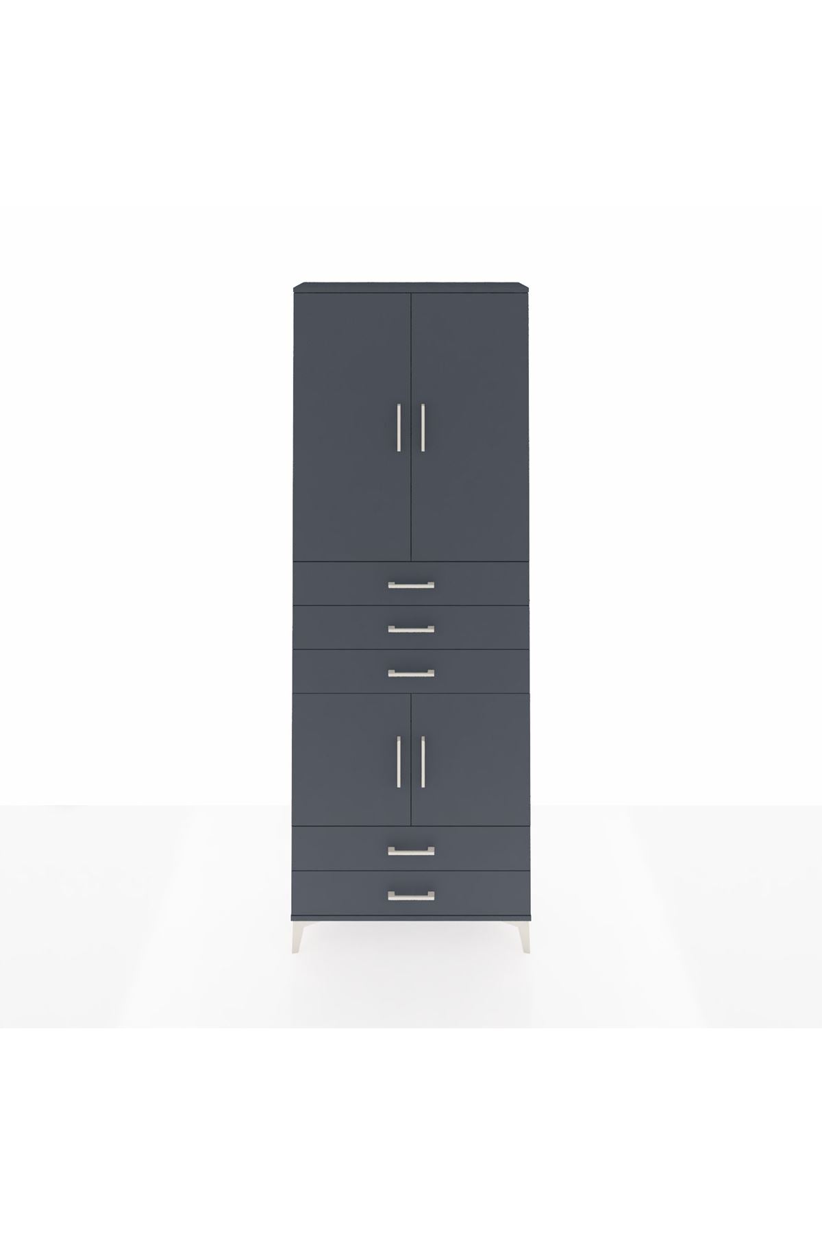 Arges Dolap 4 Raflı 5 Çekmeceli 4 Kapaklı 88x30x243 Antrasit-Antrasit