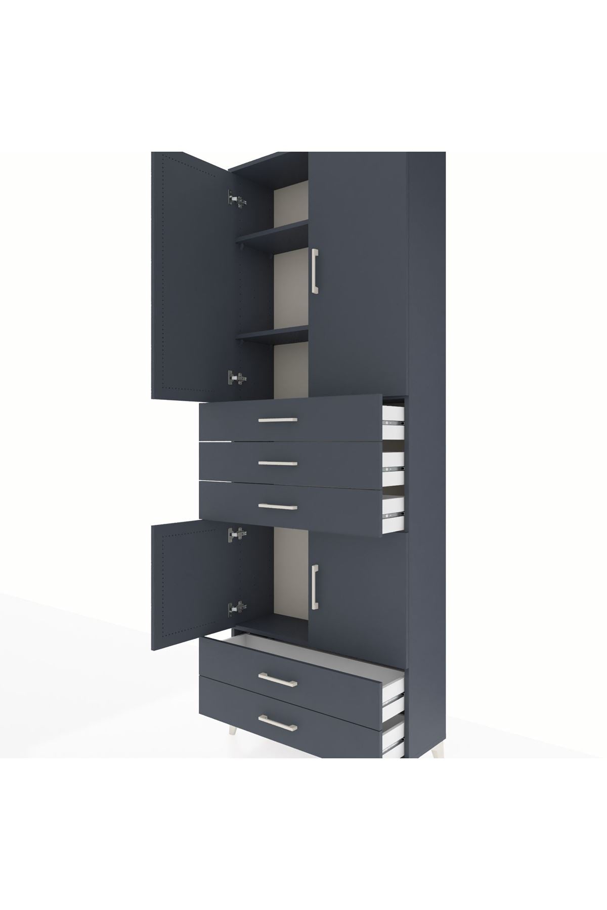 Arges Dolap 4 Raflı 5 Çekmeceli 4 Kapaklı 88x30x243 Antrasit-Antrasit