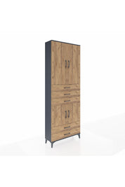Arges Dolap 4 Raflı 5 Çekmeceli 4 Kapaklı 88x30x243 Antrasit-Çam