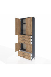 Arges Dolap 4 Raflı 5 Çekmeceli 4 Kapaklı 88x30x243 Antrasit-Çam