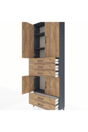 Arges Dolap 4 Raflı 5 Çekmeceli 4 Kapaklı 88x30x243 Antrasit-Çam