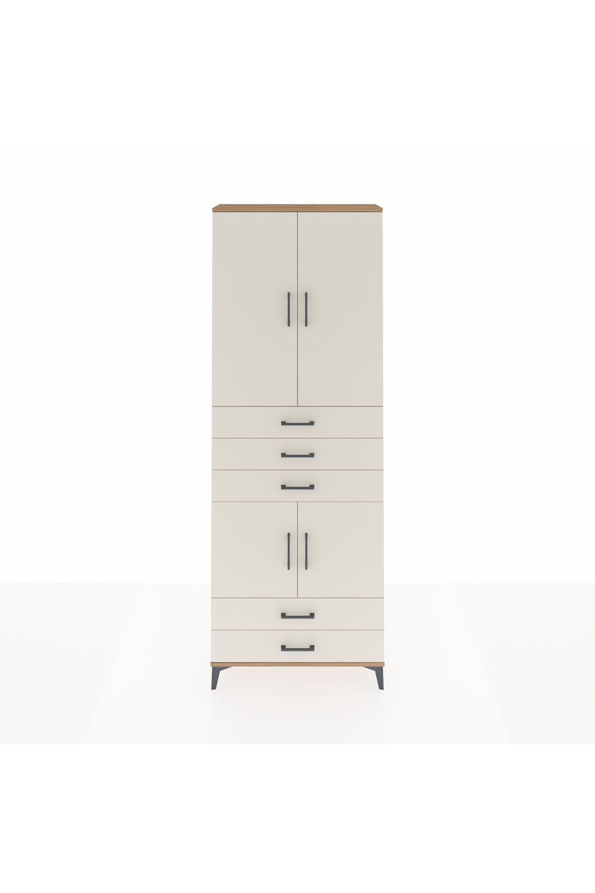 Arges Dolap 4 Raflı 5 Çekmeceli 4 Kapaklı 88x30x243 Çam-Aytaşı