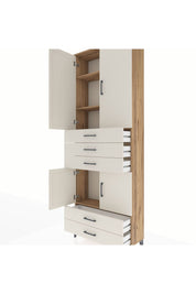 Arges Dolap 4 Raflı 5 Çekmeceli 4 Kapaklı 88x30x243 Çam-Aytaşı