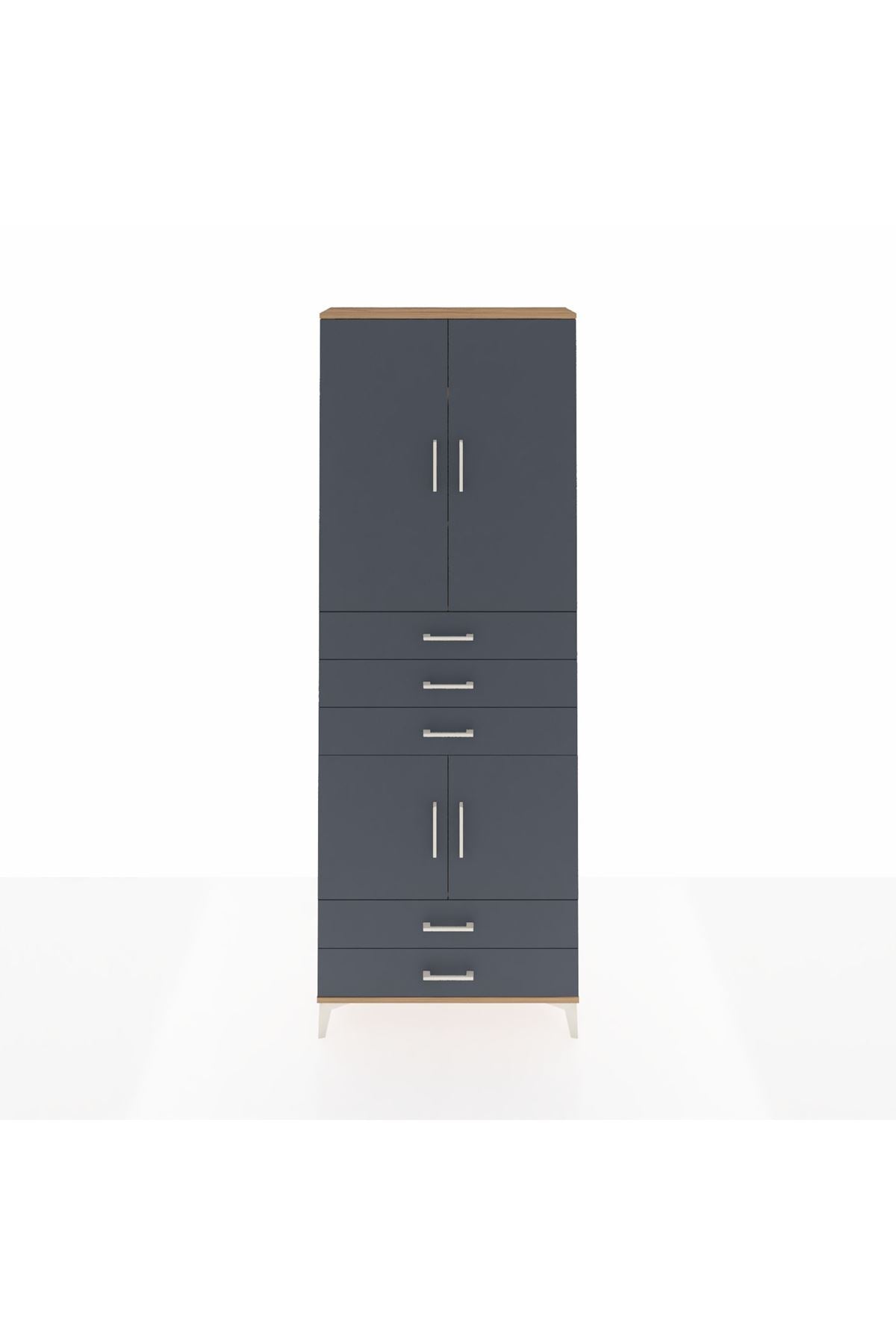 Arges Dolap 4 Raflı 5 Çekmeceli 4 Kapaklı 88x30x243 Çam-Antrasit