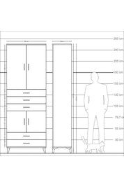 Arges Dolap 4 Raflı 5 Çekmeceli 4 Kapaklı 88x30x243 Çam-Antrasit