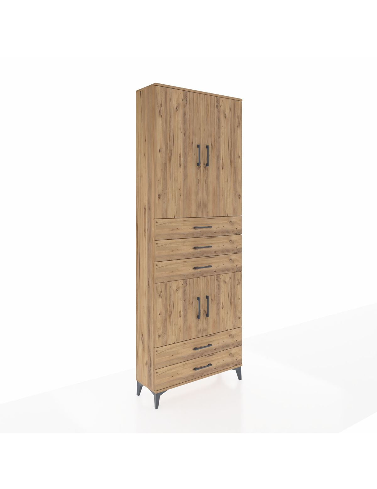 Arges Dolap 4 Raflı 5 Çekmeceli 4 Kapaklı 88x30x243 Çam-Çam