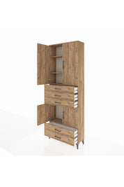 Arges Dolap 4 Raflı 5 Çekmeceli 4 Kapaklı 88x30x243 Çam-Çam