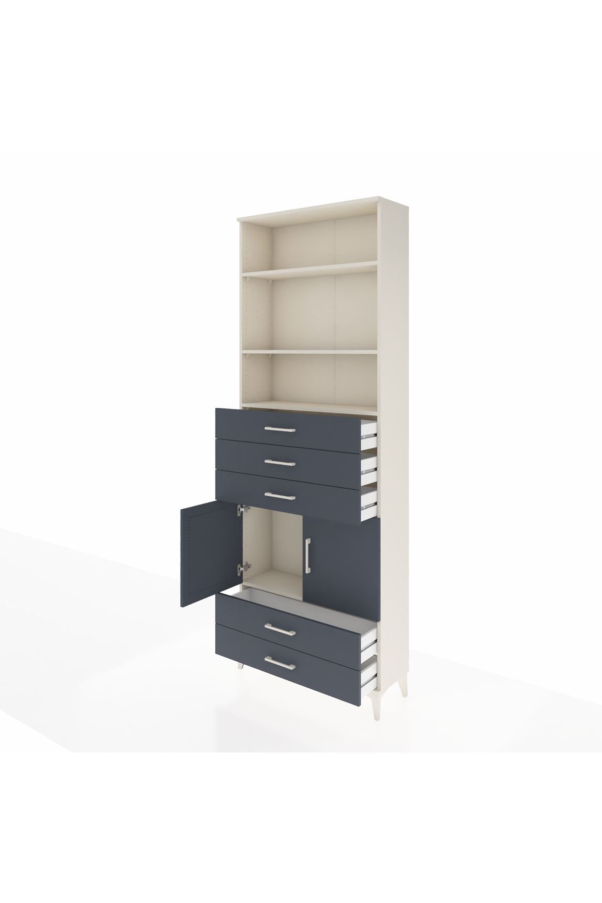 Arges Dolap 4 Raflı 5 Çekmeceli 2 Kapaklı 88x30x243 Aytaşı-Antrasit