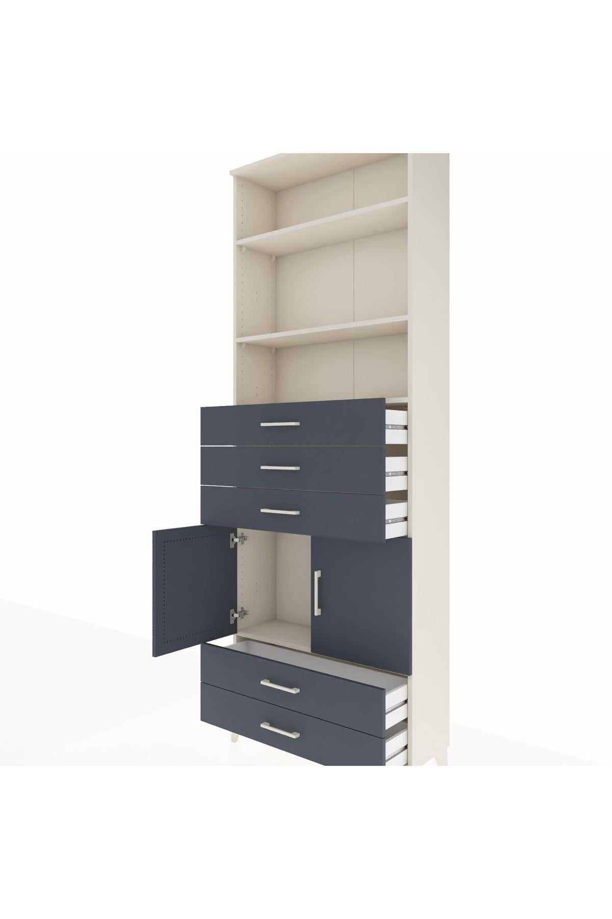 Arges Dolap 4 Raflı 5 Çekmeceli 2 Kapaklı 88x30x243 Aytaşı-Antrasit