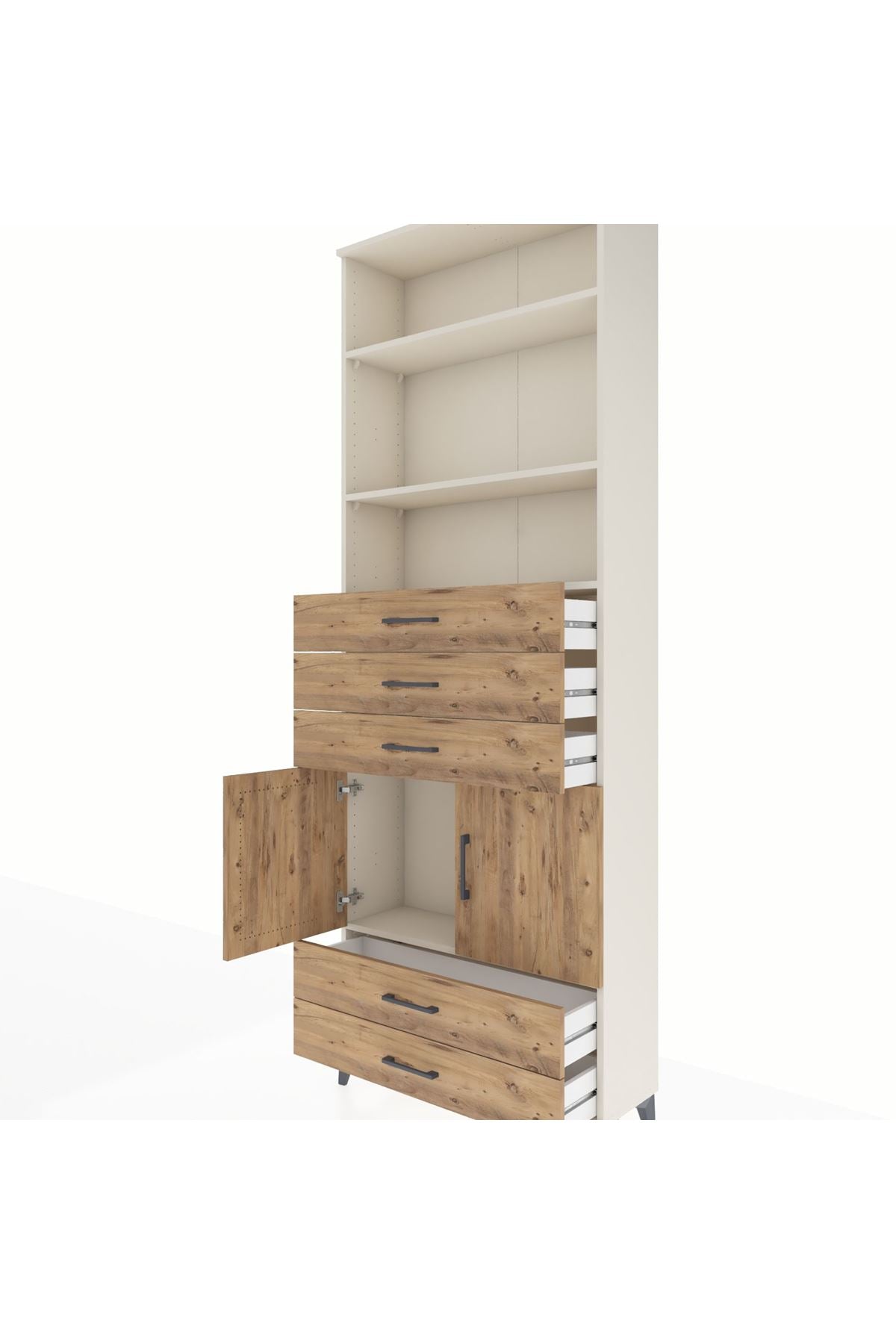 Arges Dolap 4 Raflı 5 Çekmeceli 2 Kapaklı 88x30x243 Aytaşı-Çam