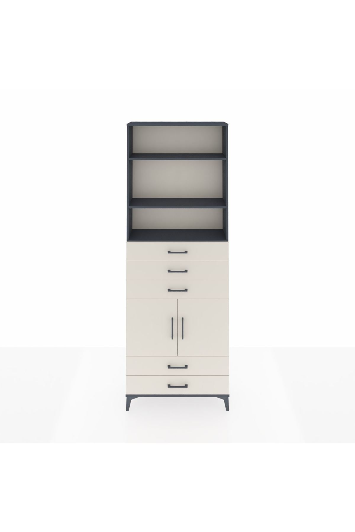 Arges Dolap 4 Raflı 5 Çekmeceli 2 Kapaklı 88x30x243 Antrasit-Aytaşı