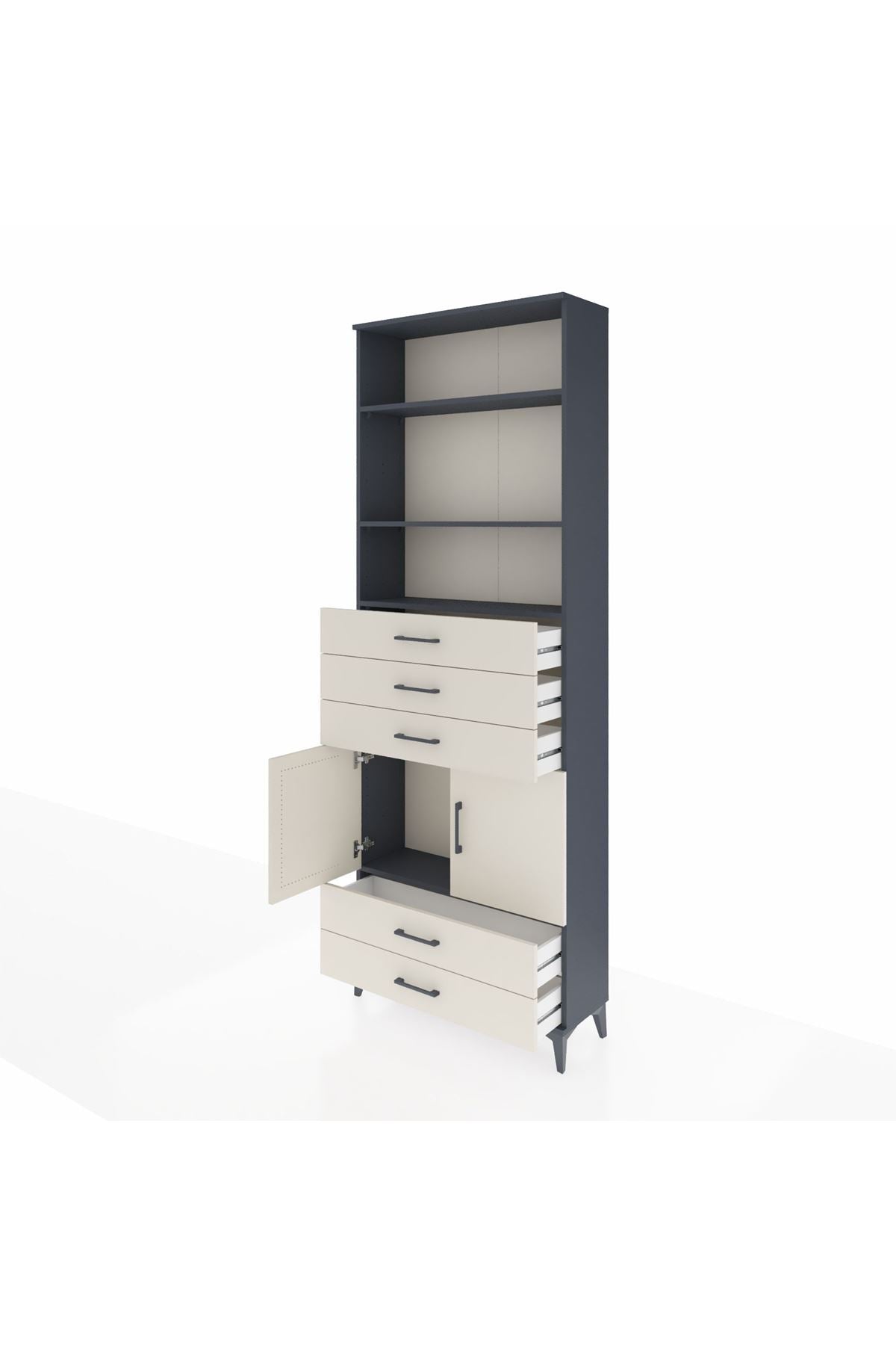 Arges Dolap 4 Raflı 5 Çekmeceli 2 Kapaklı 88x30x243 Antrasit-Aytaşı