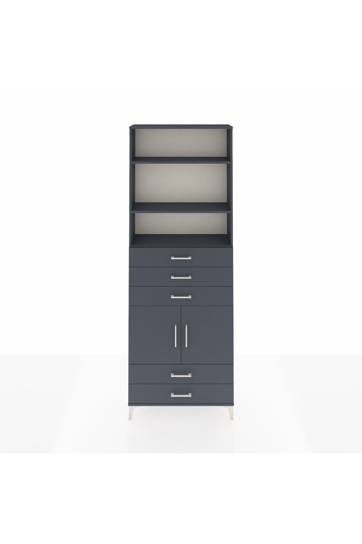 Arges Dolap 4 Raflı 5 Çekmeceli 2 Kapaklı 88x30x243 Antrasit-Antrasit