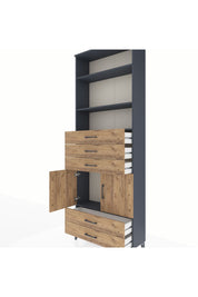 Arges Dolap 4 Raflı 5 Çekmeceli 2 Kapaklı 88x30x243 Antrasit-Çam