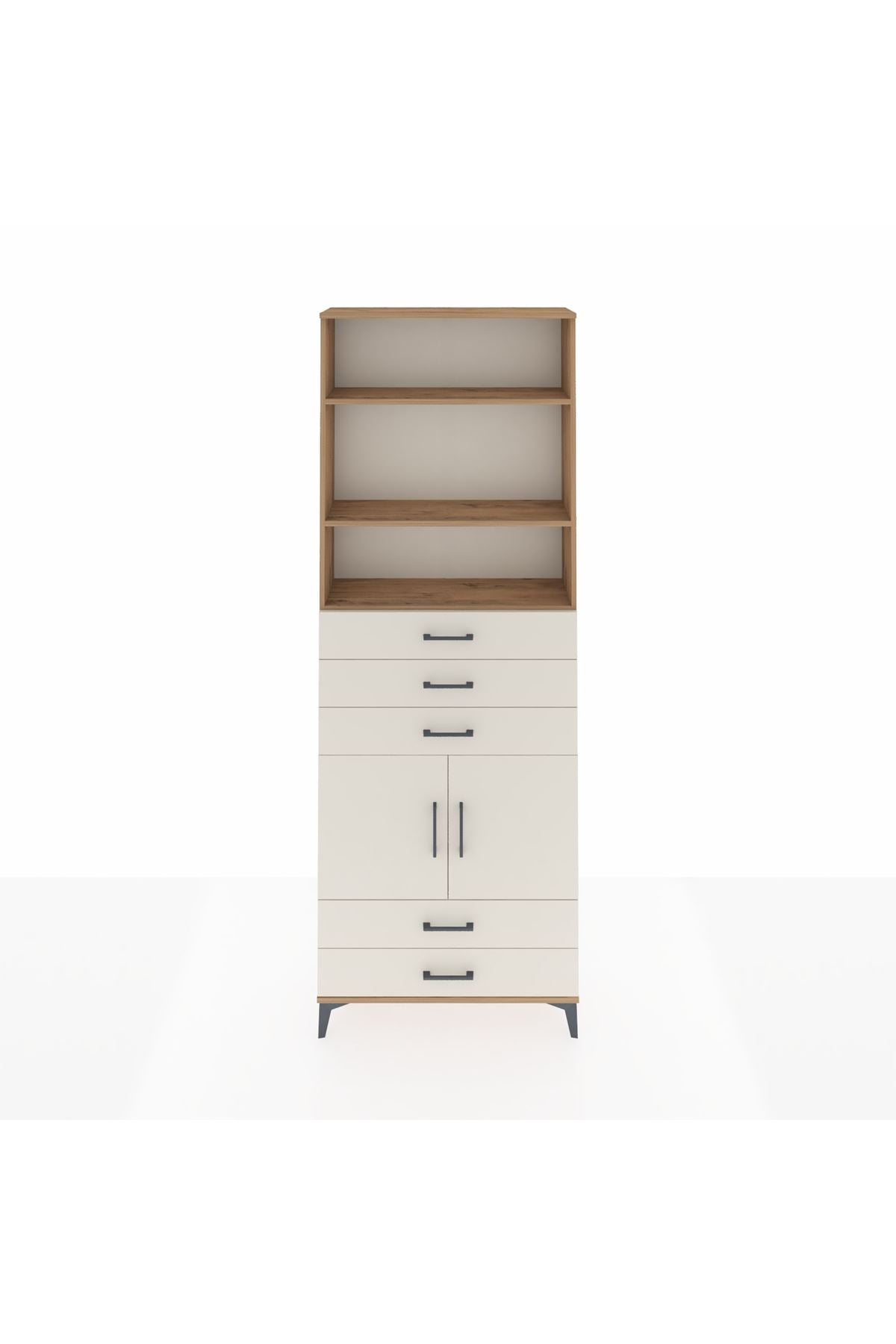 Arges Dolap 4 Raflı 5 Çekmeceli 2 Kapaklı 88x30x243 Çam-Aytaşı