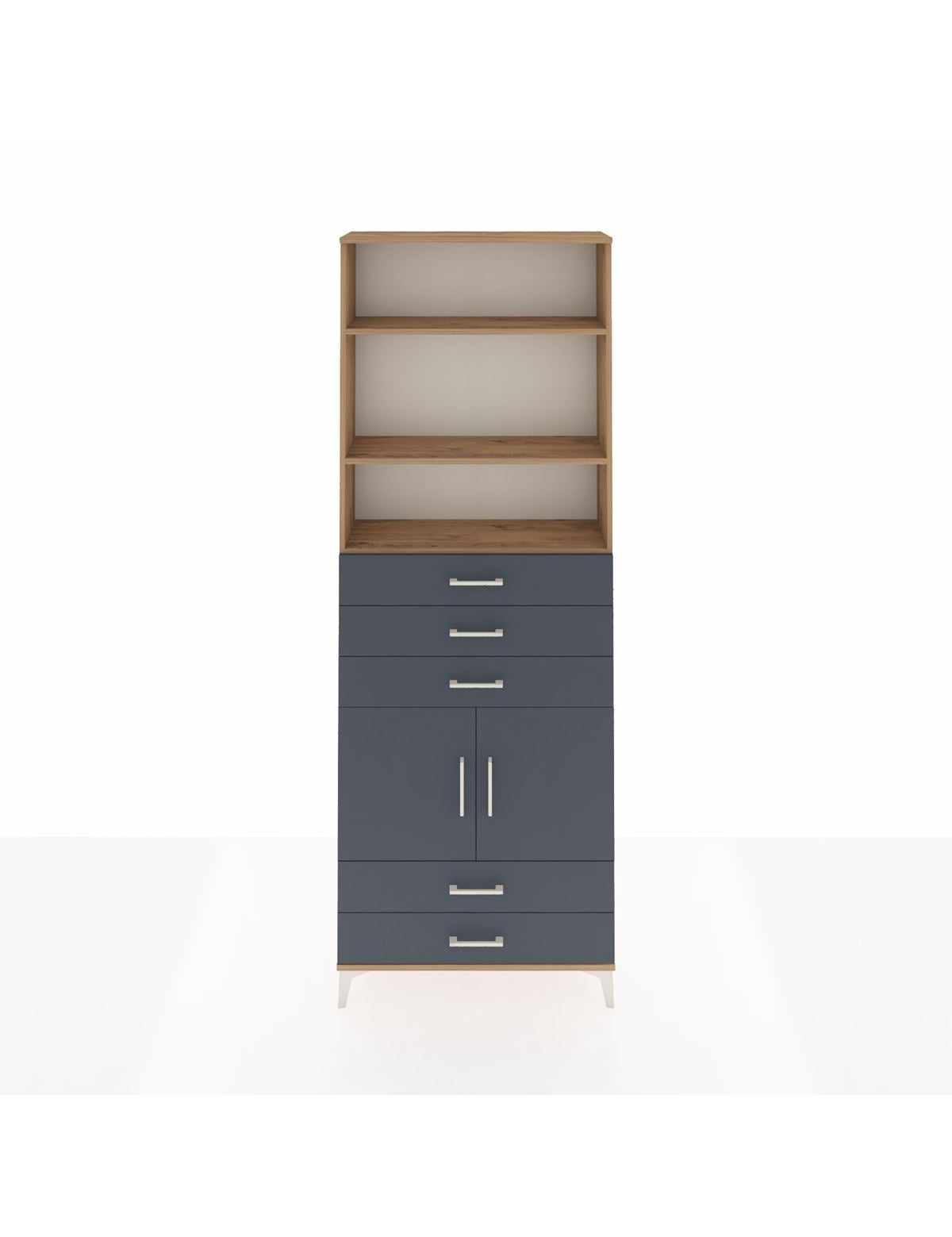 Arges Dolap 4 Raflı 5 Çekmeceli 2 Kapaklı 88x30x243 Çam-Antrasit