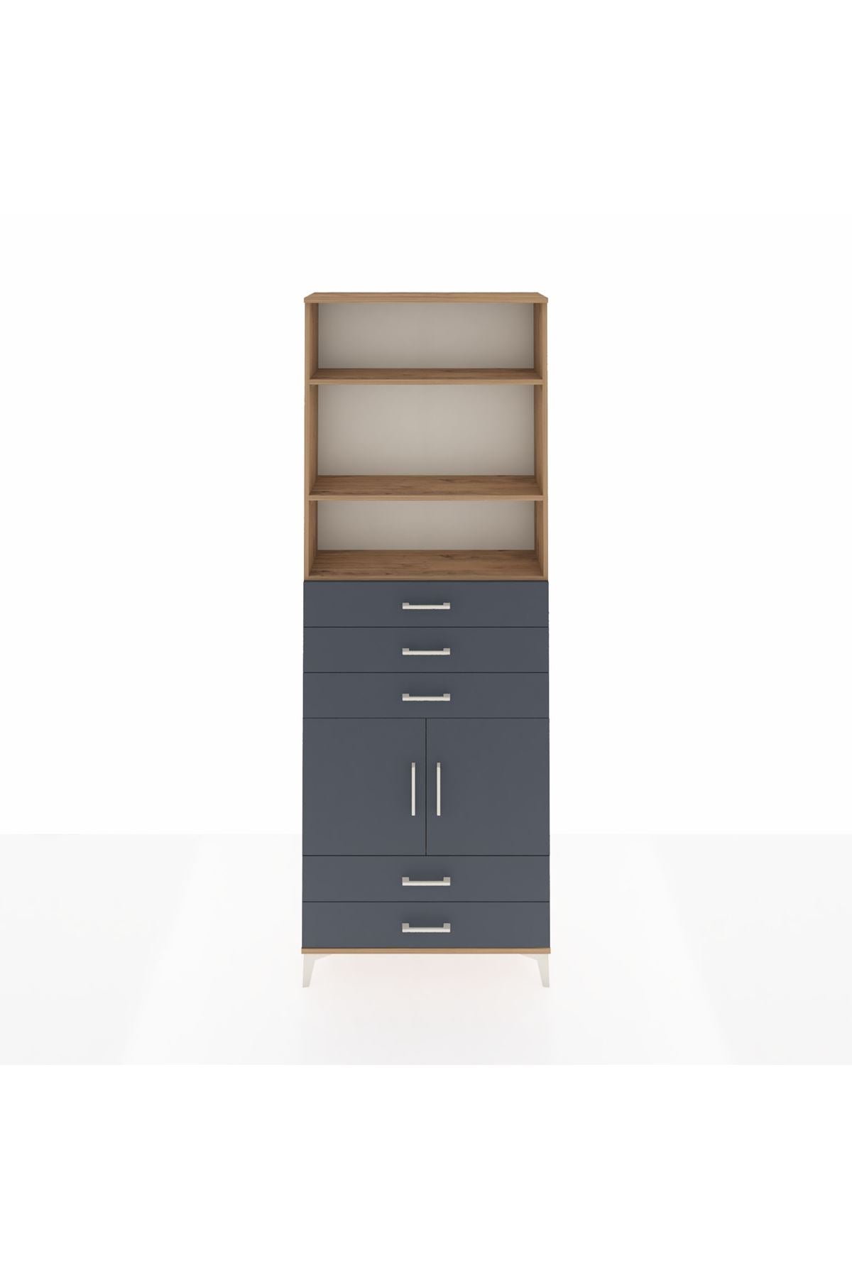 Arges Dolap 4 Raflı 5 Çekmeceli 2 Kapaklı 88x30x243 Çam-Antrasit