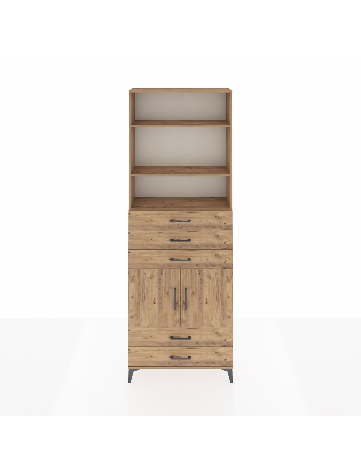 Arges Dolap 4 Raflı 5 Çekmeceli 2 Kapaklı 88x30x243 Çam-Çam