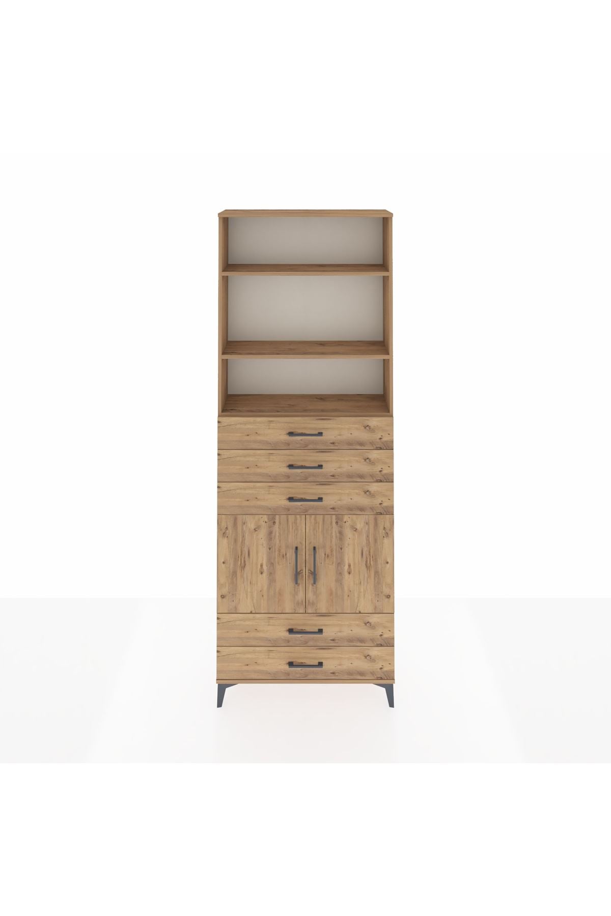 Arges Dolap 4 Raflı 5 Çekmeceli 2 Kapaklı 88x30x243 Çam-Çam