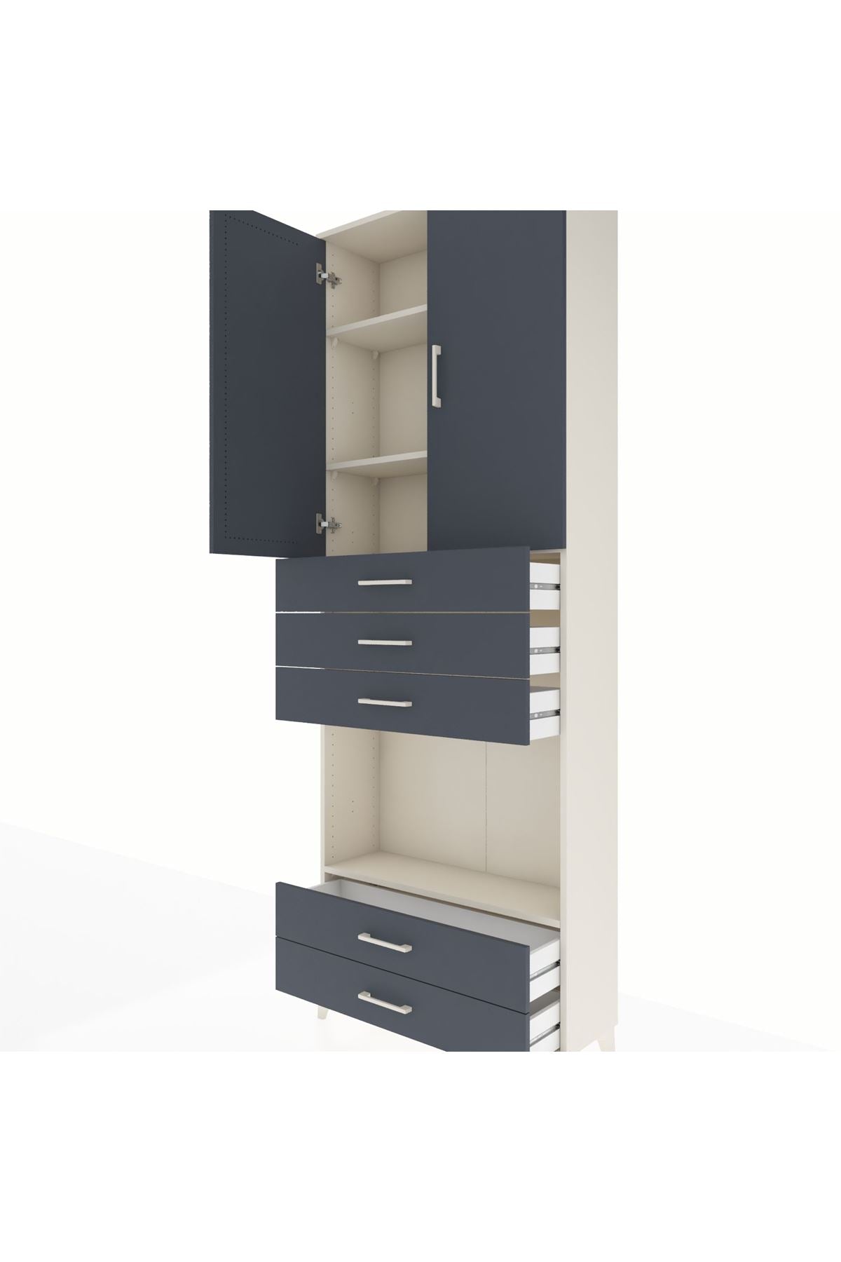 Arges Dolap 4 Raflı 5 Çekmeceli 2 Kapaklı 88x30x243 Aytaşı-Antrasit