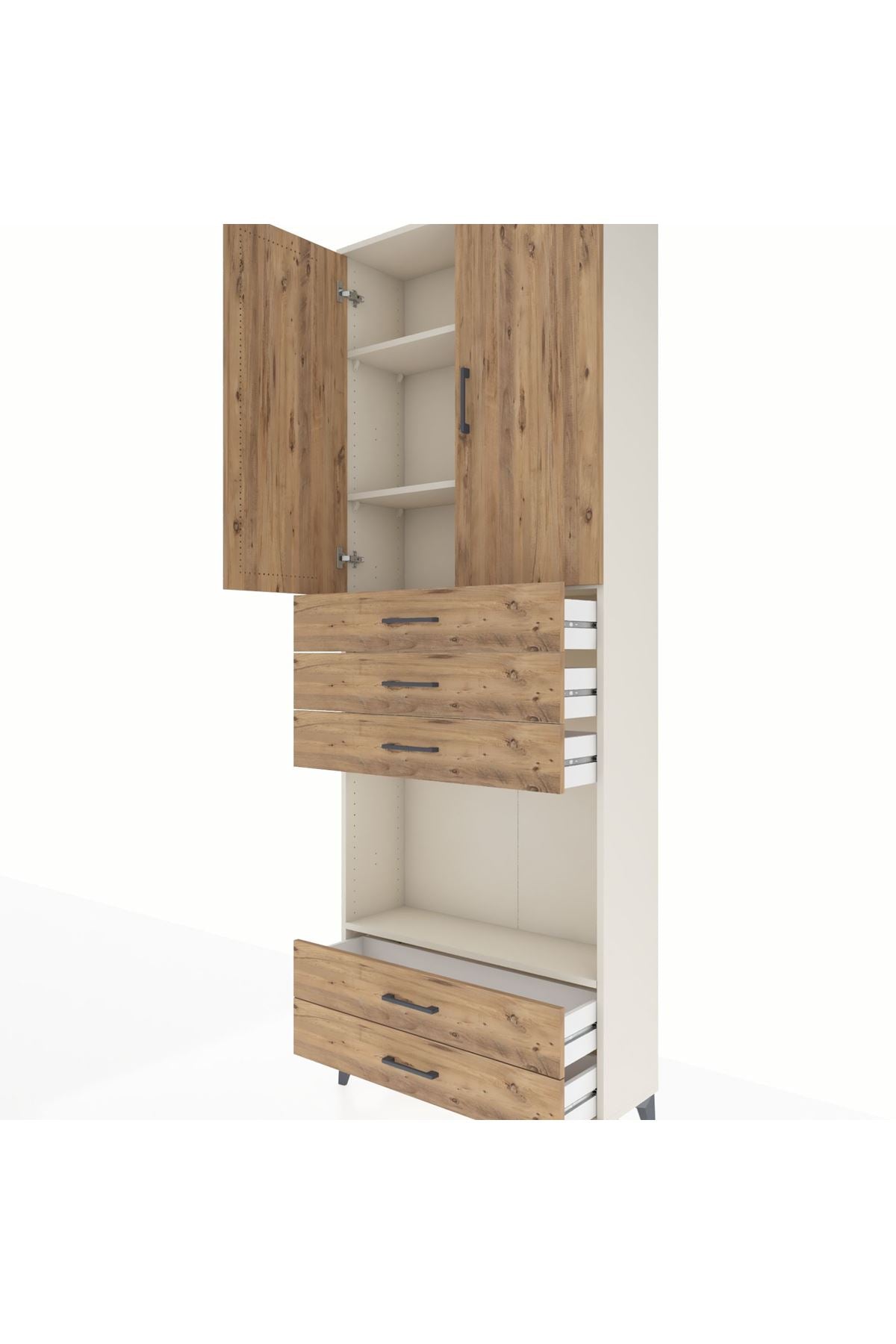 Arges Dolap 4 Raflı 5 Çekmeceli 2 Kapaklı 88x30x243 Aytaşı-Çam