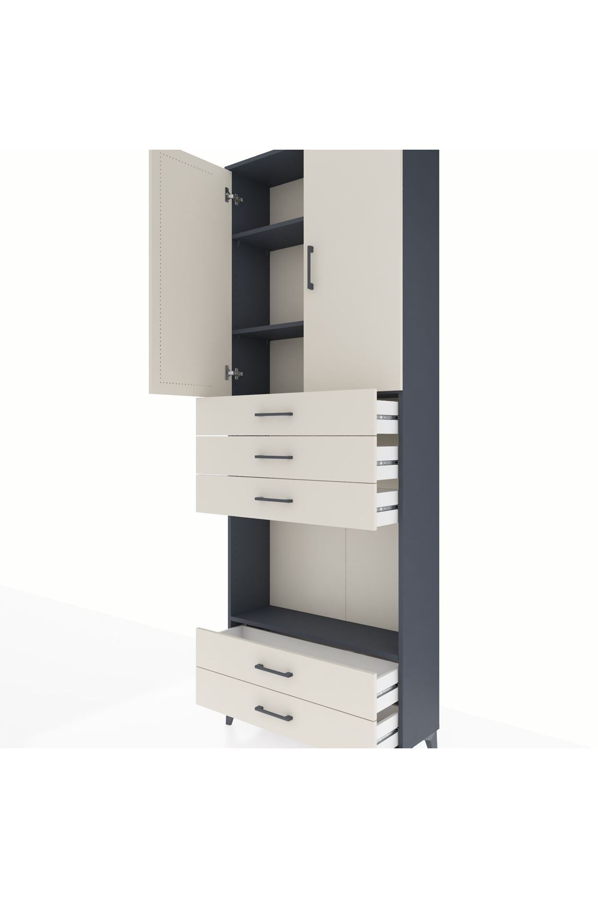 Arges Dolap 4 Raflı 5 Çekmeceli 2 Kapaklı 88x30x243 Antrasit-Aytaşı