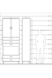 Arges Dolap 4 Raflı 5 Çekmeceli 2 Kapaklı 88x30x243 Antrasit-Antrasit