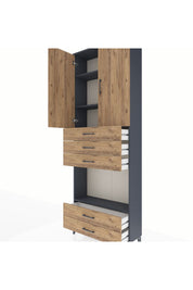 Arges Dolap 4 Raflı 5 Çekmeceli 2 Kapaklı 88x30x243 Antrasit-Çam