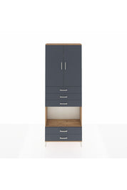 Arges Dolap 4 Raflı 5 Çekmeceli 2 Kapaklı 88x30x243 Çam-Antrasit