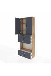 Arges Dolap 4 Raflı 5 Çekmeceli 2 Kapaklı 88x30x243 Çam-Antrasit