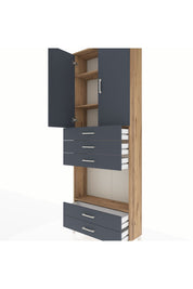 Arges Dolap 4 Raflı 5 Çekmeceli 2 Kapaklı 88x30x243 Çam-Antrasit