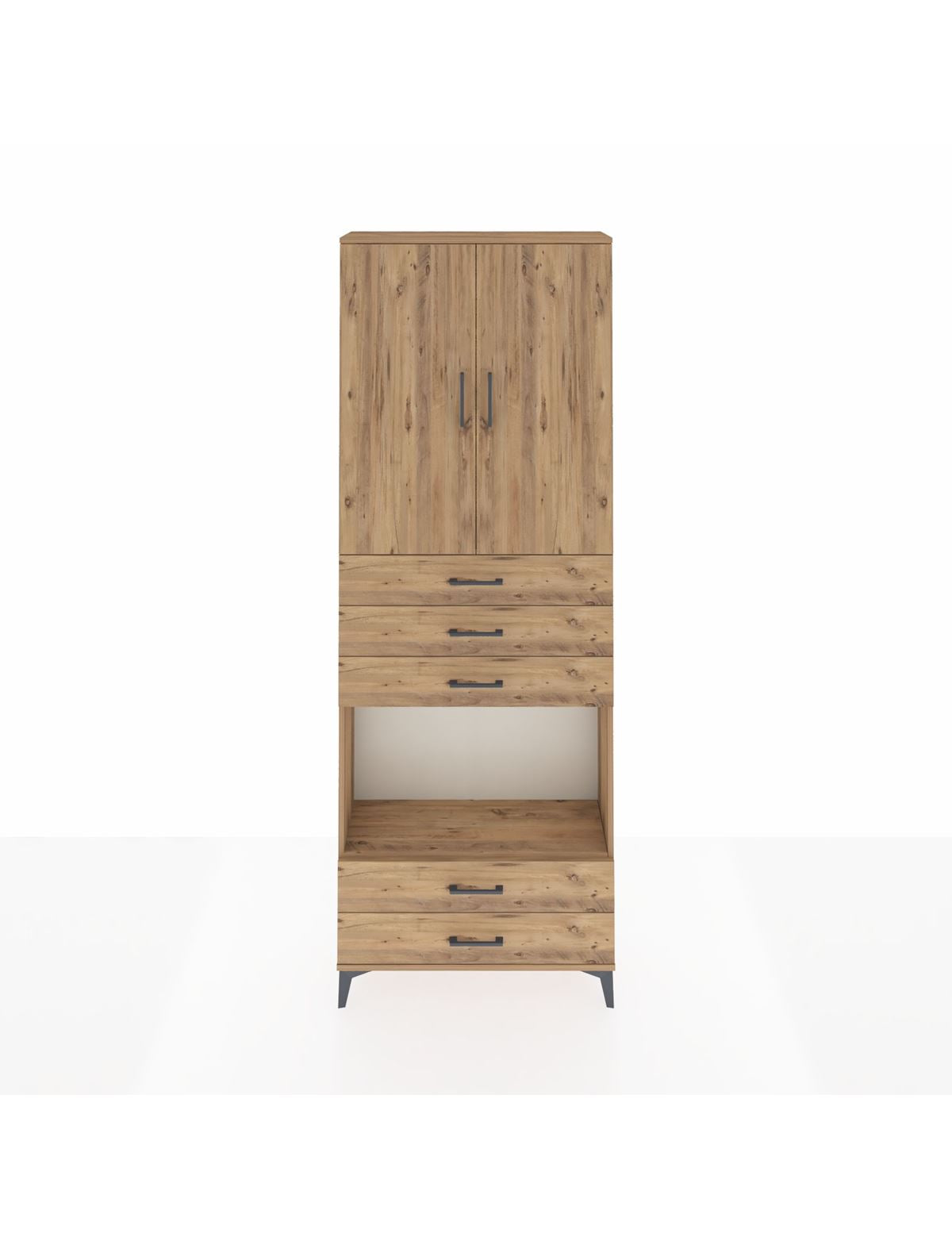 Arges Dolap 4 Raflı 5 Çekmeceli 2 Kapaklı 88x30x243 Çam-Çam