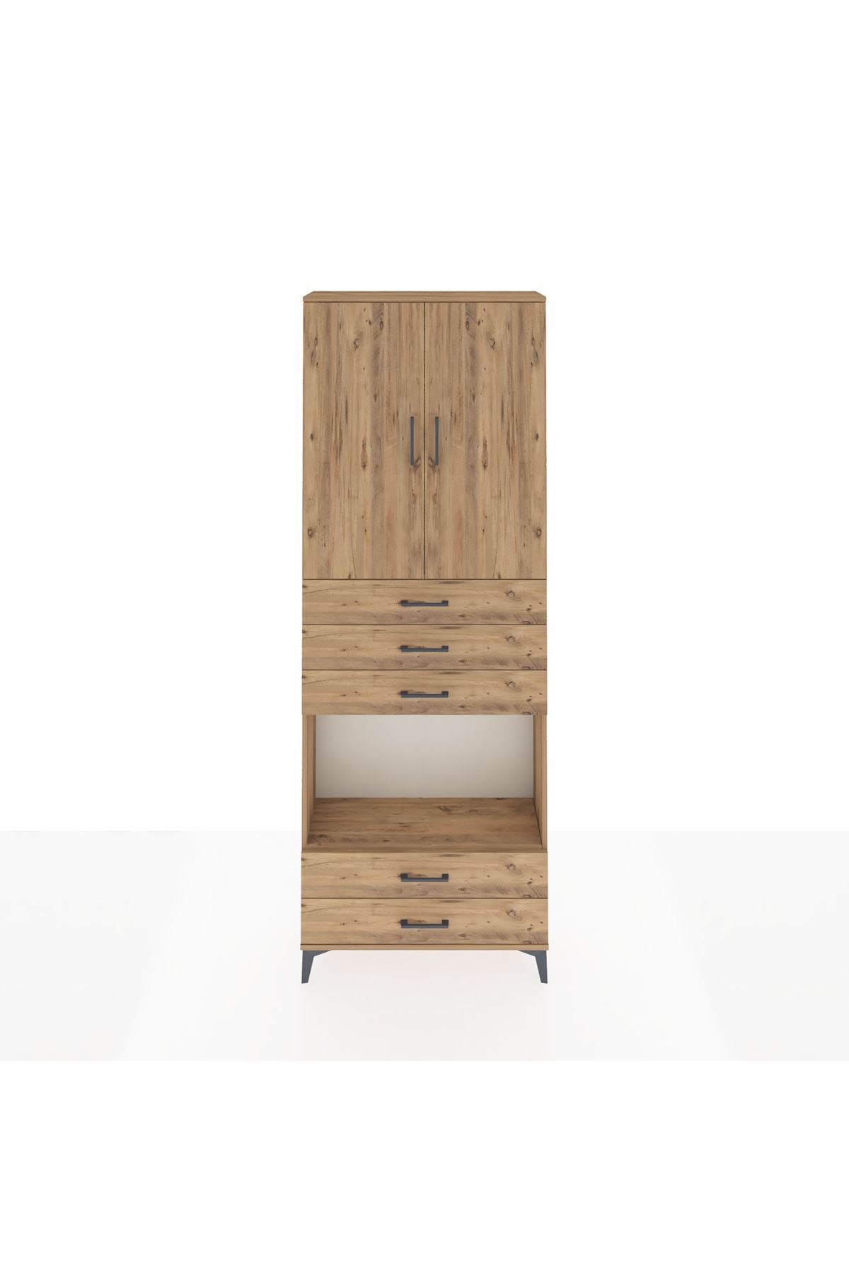 Arges Dolap 4 Raflı 5 Çekmeceli 2 Kapaklı 88x30x243 Çam-Çam