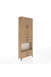 Arges Dolap 4 Raflı 5 Çekmeceli 2 Kapaklı 88x30x243 Çam-Çam