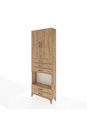 Arges Dolap 4 Raflı 5 Çekmeceli 2 Kapaklı 88x30x243 Çam-Çam