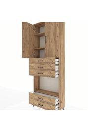 Arges Dolap 4 Raflı 5 Çekmeceli 2 Kapaklı 88x30x243 Çam-Çam