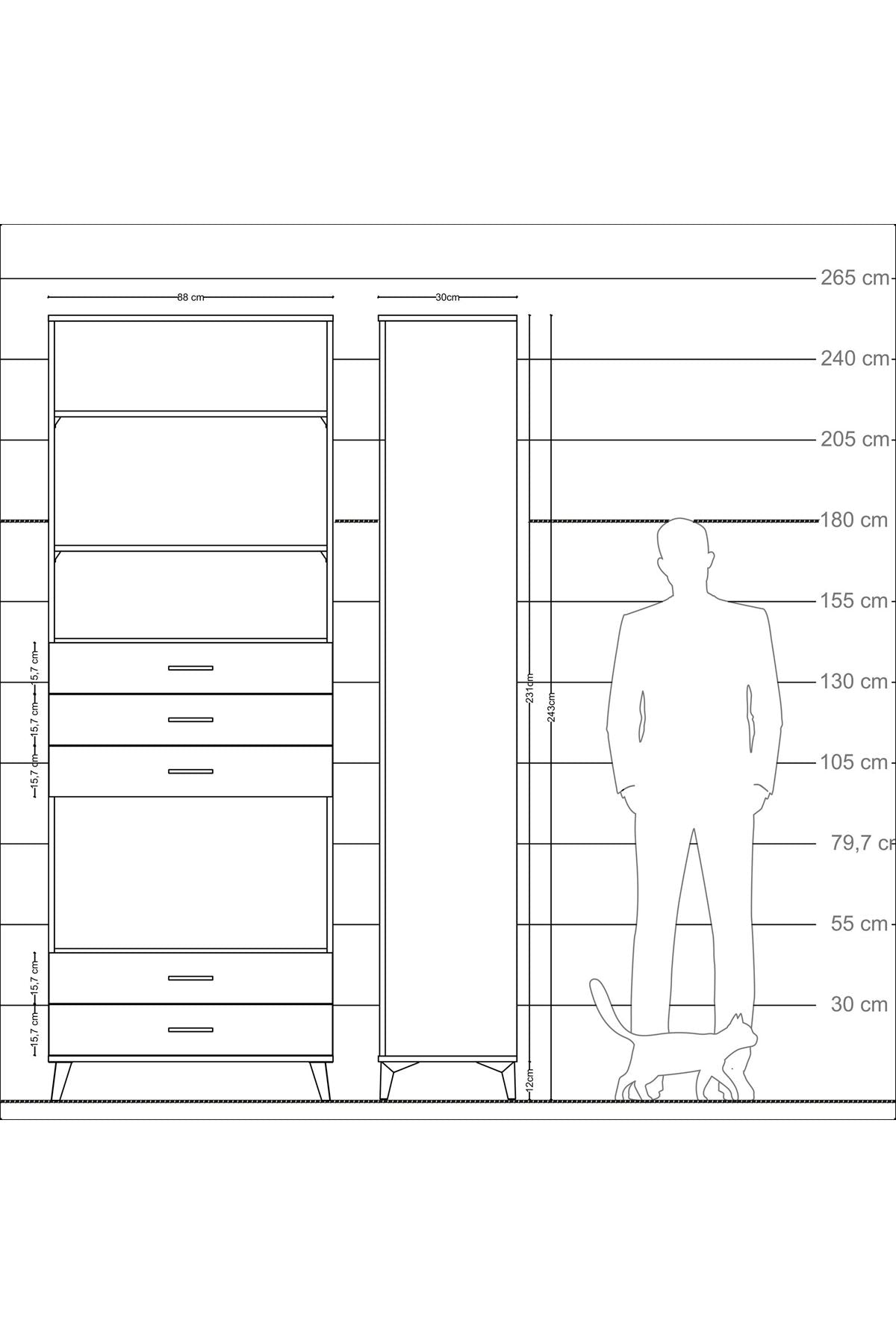 Arges Dolap 4 Raflı 5 Çekmeceli 88x30x243 Antrasit-Antrasit