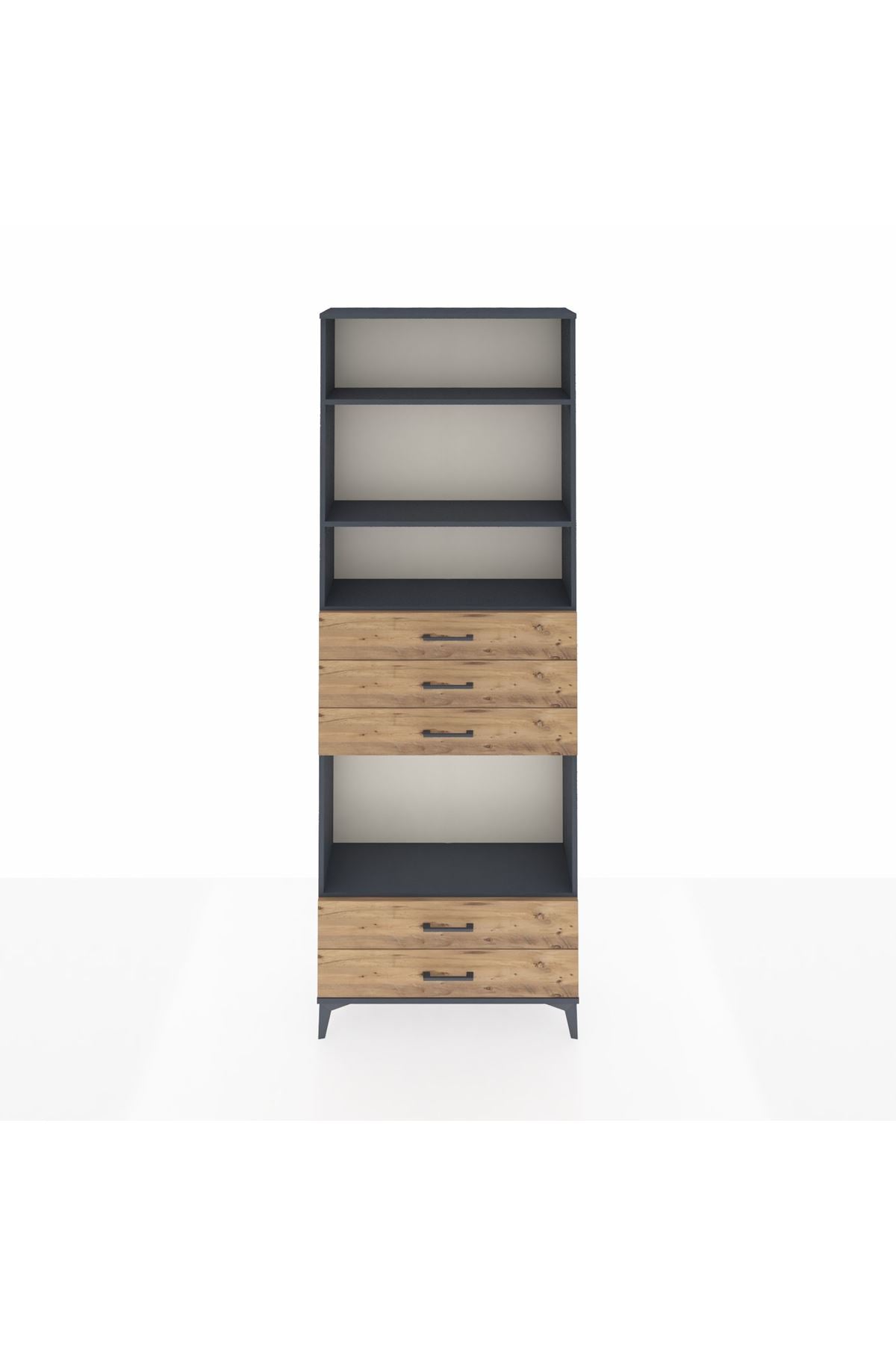 Arges Dolap 4 Raflı 5 Çekmeceli 88x30x243 Antrasit-Çam