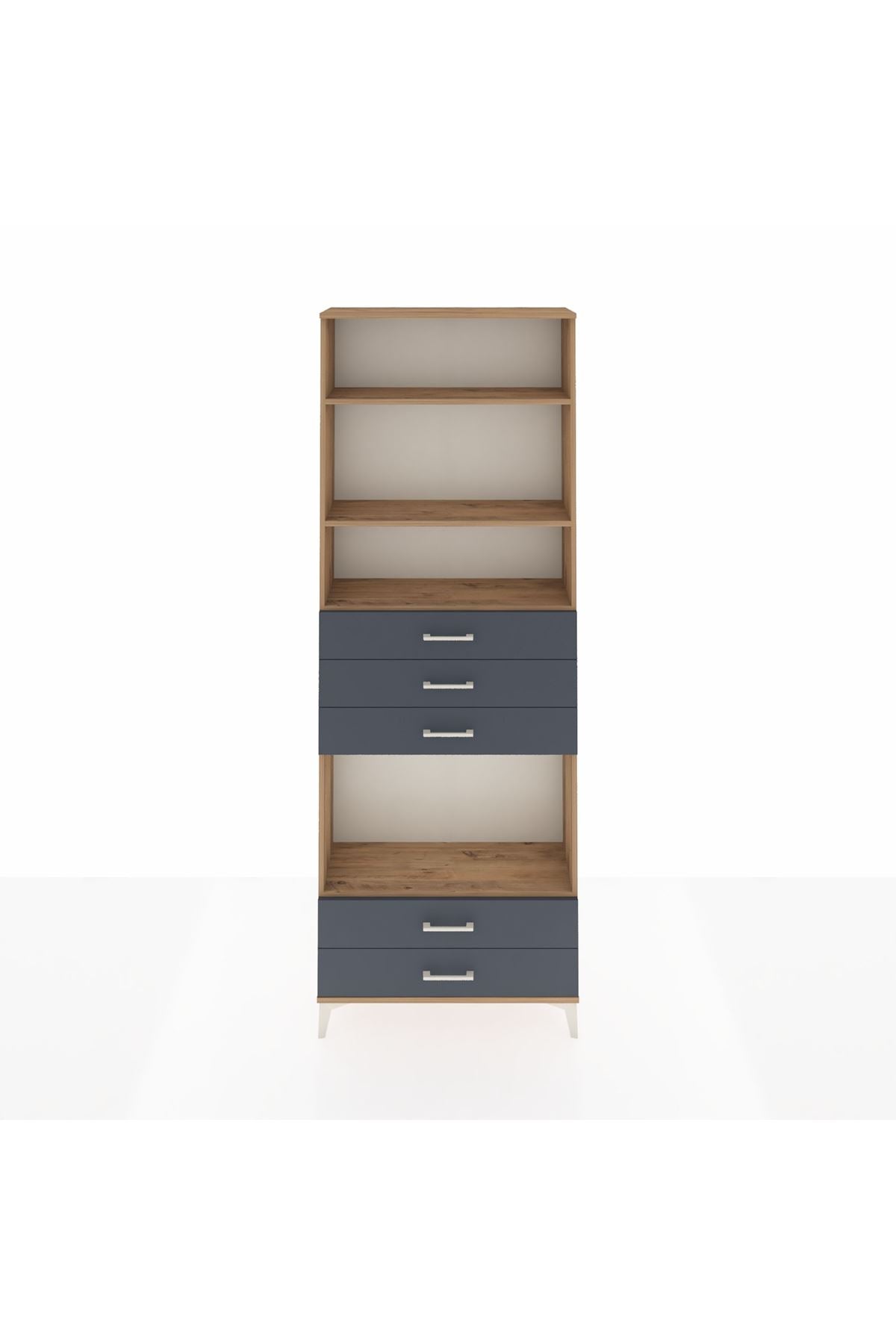 Arges Dolap 4 Raflı 5 Çekmeceli 88x30x243 Çam-Antrasit