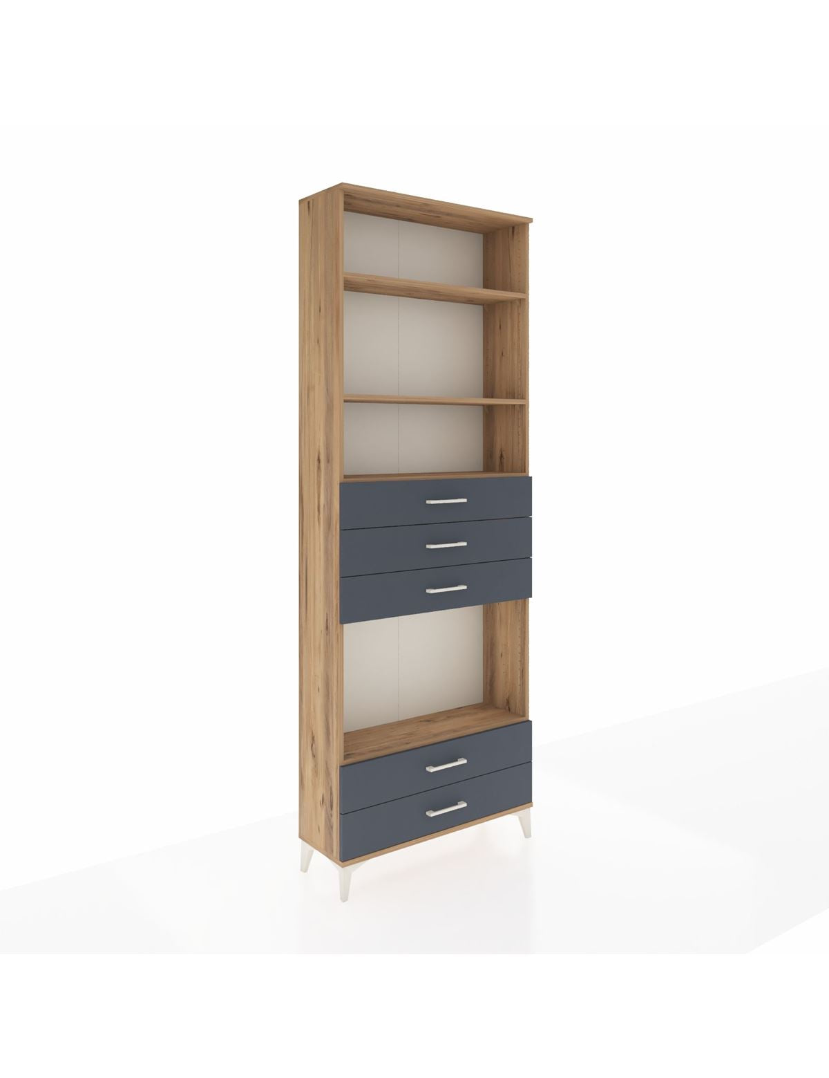 Arges Dolap 4 Raflı 5 Çekmeceli 88x30x243 Çam-Antrasit