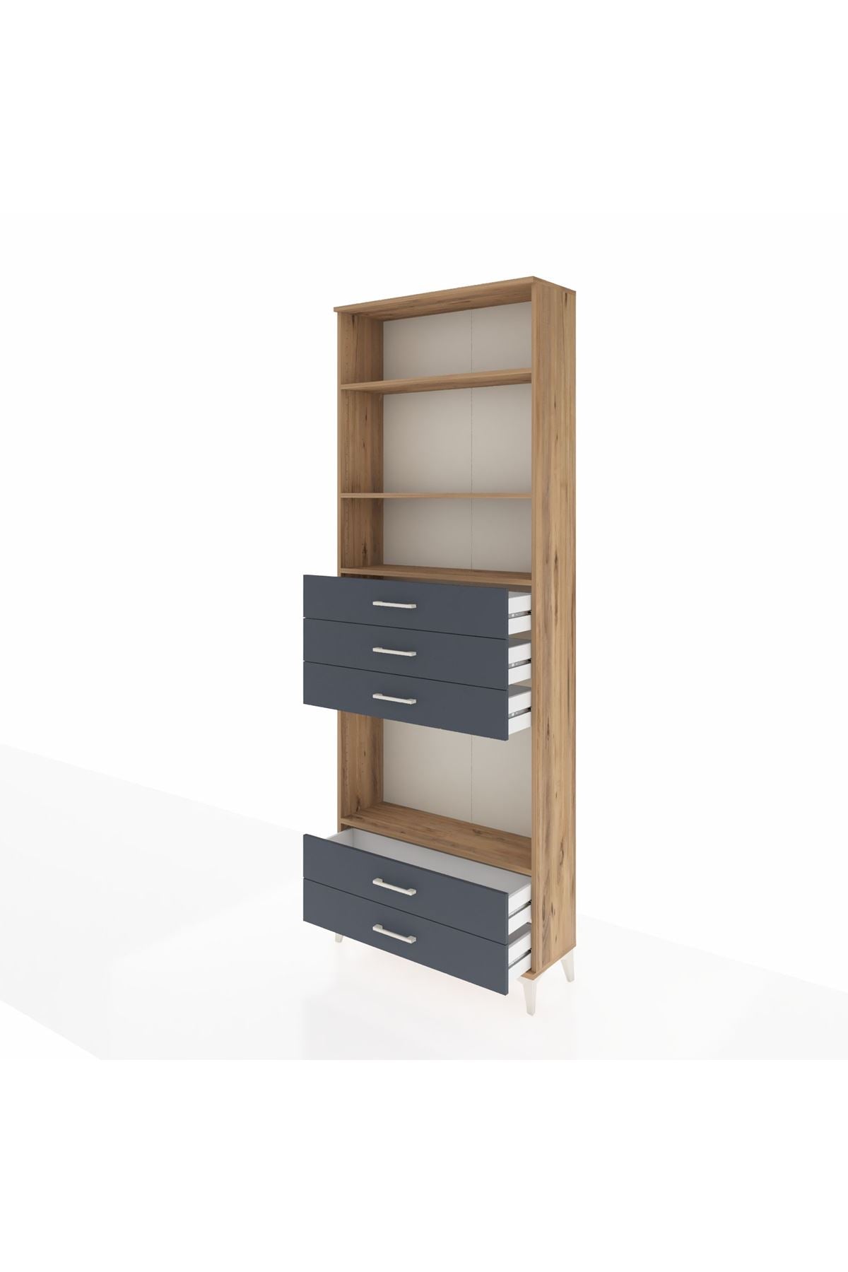 Arges Dolap 4 Raflı 5 Çekmeceli 88x30x243 Çam-Antrasit