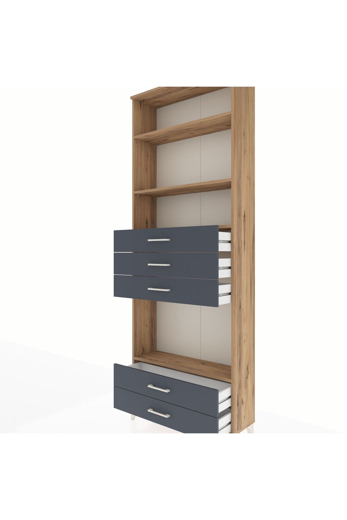 Arges Dolap 4 Raflı 5 Çekmeceli 88x30x243 Çam-Antrasit