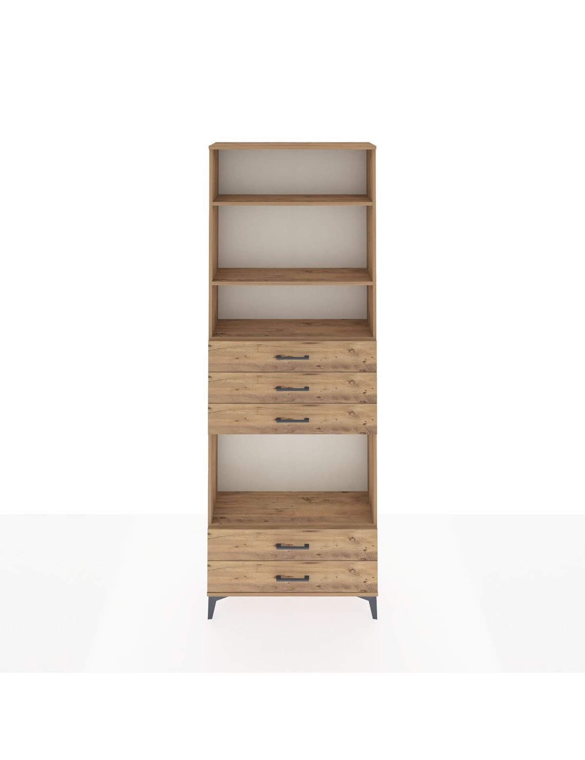 Arges Dolap 4 Raflı 5 Çekmeceli 88x30x243 Çam-Çam