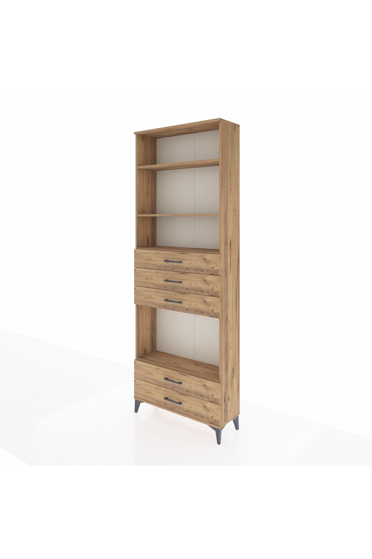 Arges Dolap 4 Raflı 5 Çekmeceli 88x30x243 Çam-Çam